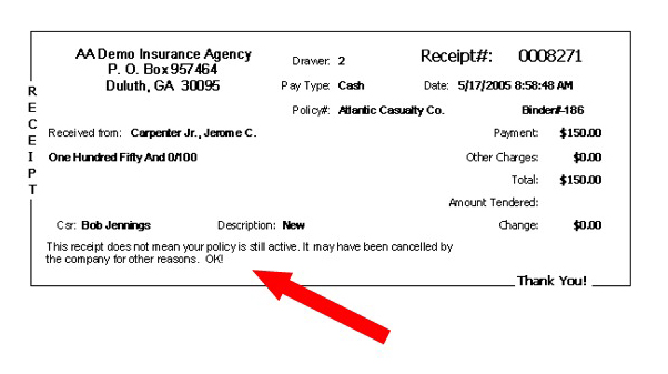 how to use the receipt disclaimer written receipt